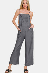 Zenana Washed Adjustable Strap Wide Leg Denim Overalls - Trendy, Comfortable & Versatile