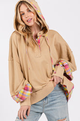 SAGE + FIG Mineral Wash Plaid Hoodie - Full Size Oversized Comfort