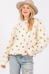 Cozy Heart Print Oversized Crewneck Sweatshirt - SAGE + FIG