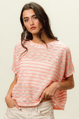 BiBi Braid Striped Round Neck T-Shirt - Chic Short Sleeve Top