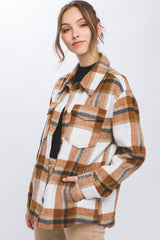 Love Tree Women's Plaid Button-Up Shacket - Cozy Shirt Jacket for Fall