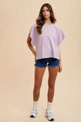 Annie Wear Women's Checkered Round Neck Short Sleeve T-Shirt - Trendy Casual Top