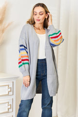 Vibrant Multicolored Stripe Open Front Longline Cardigan - Cozy Layering Essential