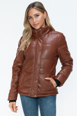 YMI Women's Stylish Pocketed Puffer Jacket with Turtleneck & Zip-Up Closure