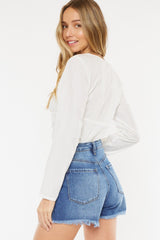 Kancan Women's Distressed Button-Fly High Waist Denim Shorts - Trendy and Chic