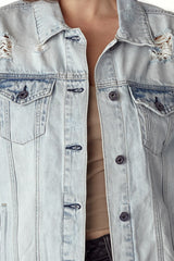 RISEN Distressed Denim Button-Up Jacket - Edgy Urban Style