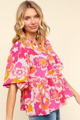 Haptics Floral Frill Puff Sleeve Blouse | Elegant Women's Top