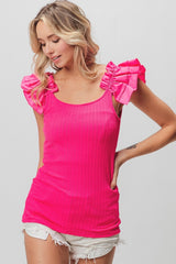 Trendy BiBi Ruffled Shoulder Strap Ribbed Top - Chic and Versatile