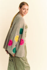 Davi & Dani Cozy Fuzzy Smile Cardigan - Stylish Open Front Long Sleeve
