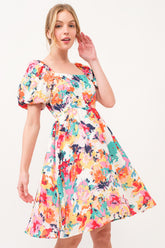 Square Neck Puff Sleeve Floral Dress by And The Why - Elegant Summer Outfit