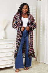 Full Size Colorful Fringe Hem Cardigan - Boho Chic Layering Piece
