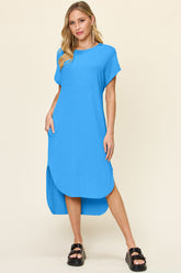 Elegant Round Neck Short Sleeve Slit Dress - Sizes S to 3XL