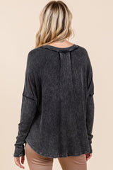 Mittoshop Women's Washed V-Neck Long Sleeve Blouse - Vintage Style, 100% Cotton