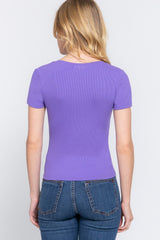 ACTIVE BASIC Women's V-Neck Ribbed Short Sleeve Knit T-Shirt – Trendy & Comfortable