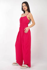 VERY J Pintuck Detail Sleeveless Jumpsuit - Elegant Woven Fabric