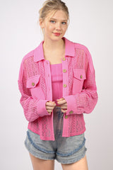 Trendy VERY J Women's Lace Button-Up Long Sleeve Shirt with Patch Pockets