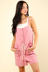 Chic Sleeveless Romper with Half Button and Drawstring - VERY J