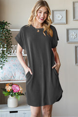Heimish Full Size Ribbed Round Neck Short Sleeve Tee Dress - Comfortable & Versatile Wardrobe Essential