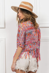 BiBi Women's Trendy Open Front Fringed Crop Knit Cardigan - Layer with Style & Comfort