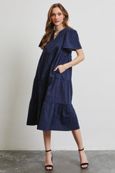 Elegant HEYSON Cotton Poplin Ruffled Tiered Midi Dress for Any Occasion