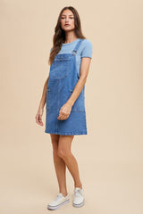 Annie Wear Women's Wide Strap Denim Overall Dress with Pockets - Trendy & Versatile