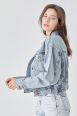 RISEN Women's Cropped Denim Jacket - Button Down, Trendy & Versatile