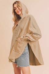 Aemi+Co Slit Half Snap Oversize Hoodie - Trendy, Comfortable Cotton Blend