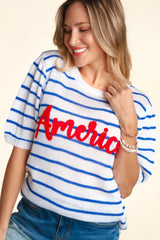 Trendy Haptics Letter Embroidery Striped Knit Top - Versatile & Stylish