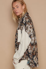 POL Contrast Sleeves Floral Jacquard Button-Down Shirt for Elegant Style