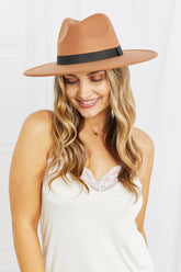 Fame Enjoy The Simple Things Tan Fedora Hat with Black Ribbon