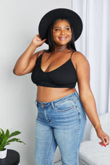 Zenana Full Size Black Textured Spaghetti Strap Bralette - Comfortable, Minimalist Style