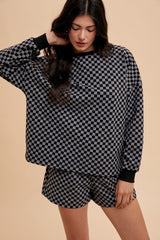 Trendy Checkered Round Neck Top & Drawstring Shorts Set - Annie Wear
