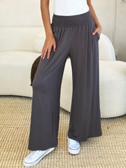 Women's Full Size Smocked High-Waist Wide Leg Pants - Trendy & Comfortable