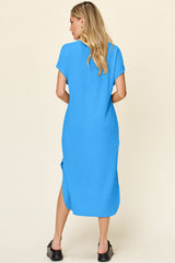 Elegant Round Neck Short Sleeve Slit Dress - Sizes S to 3XL