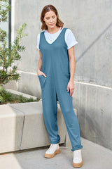 Double Take Full Size Sleeveless Straight Jumpsuit with Pockets