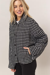 HYFVE Women's Tweed Plaid Collared Button-Up Jacket - Classic Style