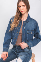 Love Tree Women's Raw Hem Cropped Denim Jacket - Trendy Button-Up Style