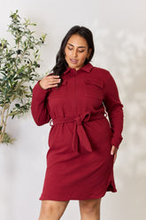 Culture Code Full Size Tie Front Half Zip Long Sleeve Shirt Dress for Effortless Style