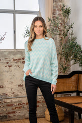Sew In Love Full Size Wave Stripe Contrast Long Sleeve Knit Sweater