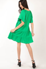 VERY J Textured V-Neck Ruffled Tiered Cotton Dress - Elegant & Feminine