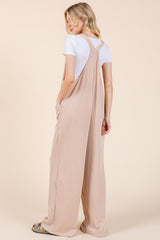 Stylish Ribbed Knot Strap Wide Leg Overalls with Pockets - BOMBOM