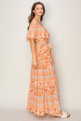 HYFVE Floral Off-Shoulder Tie Front Maxi Dress - Elegant Event Wear