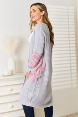 Trendy Fringe Sleeve Dropped Shoulder Cardigan - Cozy & Stylish Layer