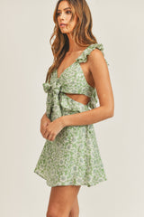 MABLE Floral Side Cutout Ruffled Mini Dress - Flirty Summer Style