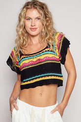 Ethnic Pattern Square Neck Cropped Knit Top by POL - Boho Style