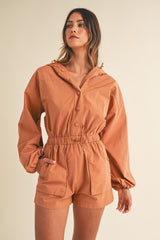 Mable Snap Down Long Sleeve Hooded Romper - Versatile & Comfortable Fashion