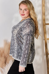 Hailey & Co Full Size Snakeskin V-Neck Long Sleeve Top - Bold & Trendy Women's Fashion