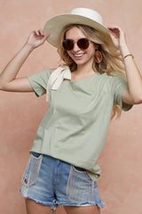 BiBi Women's One Shoulder Tied Ribbon Short Sleeve T-Shirt - Trendy & Feminine