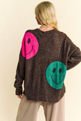 Davi & Dani Women's Oversized Contrast Smile Round Neck Sweater - Cozy & Stylish