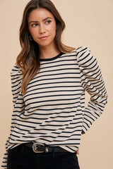 Annie Wear Women's Striped French Terry Puff Sleeve Top - Cozy & Stylish